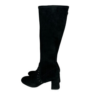Coach Britney Knee High Black Suede Leather Sock Boots Block Heel Studded Size 8